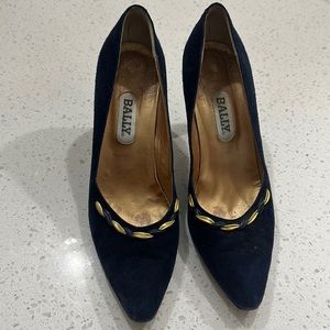 Bally Suede Blue and Gold Heels